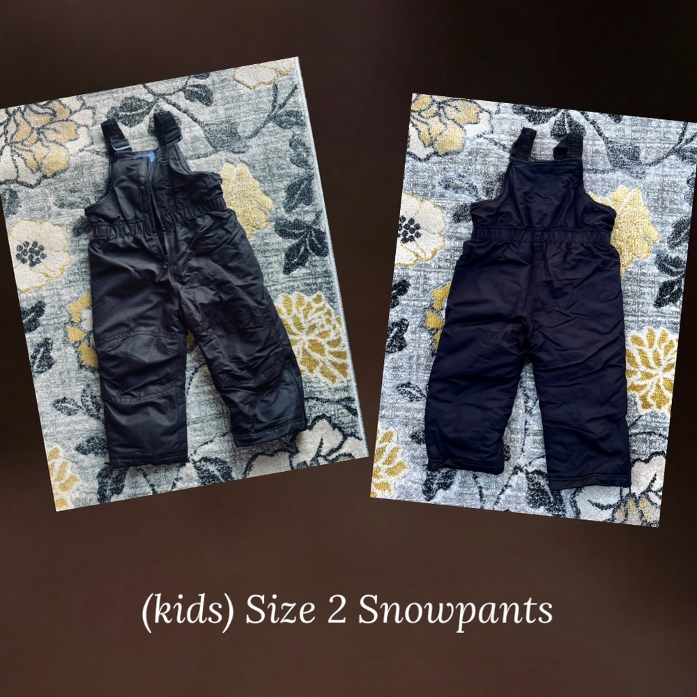 Kids Size 2T Black Adjustable‎ Snow Bib Pants Bottoms  Poly Shell & Lining